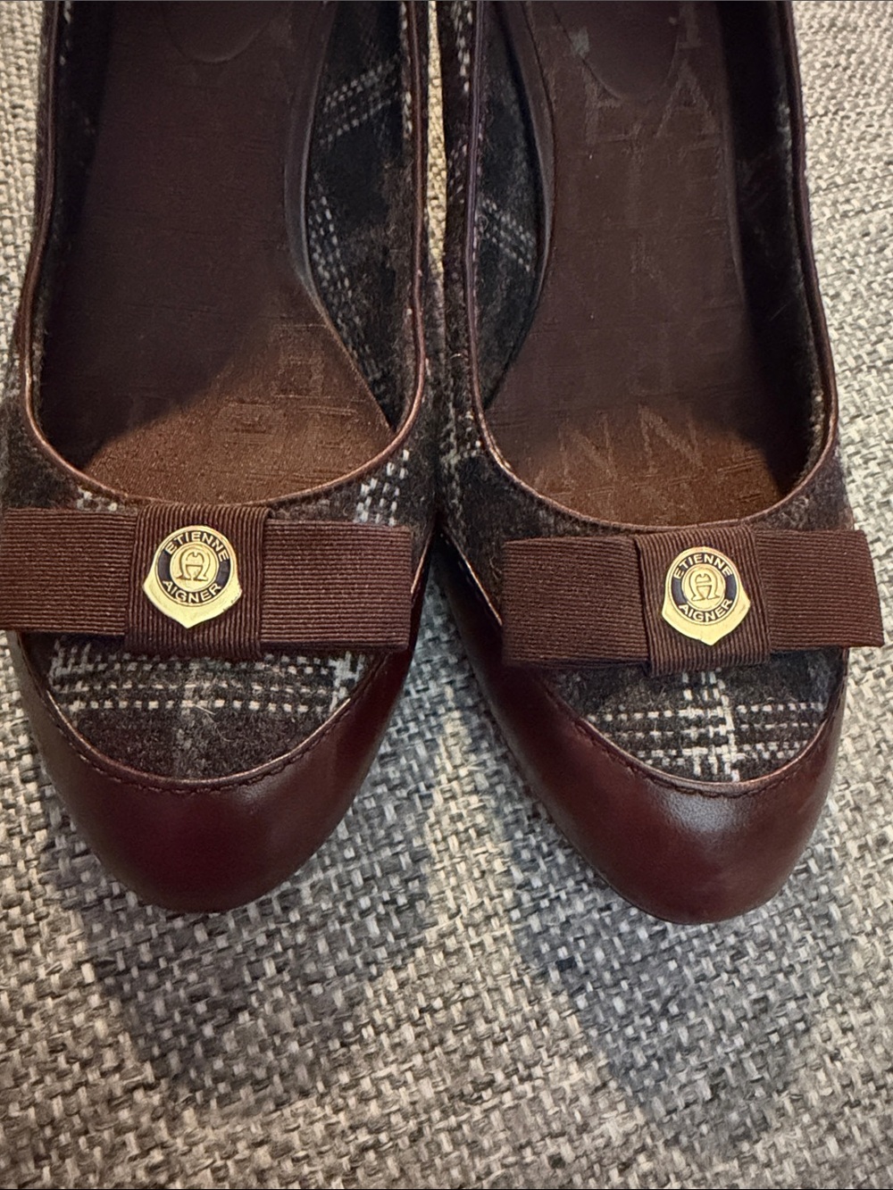 Etienne Aigner Zane Plaid Fabric & Leather
Trim Block Heel Pumps - Size 8M - Picture 4 of 14